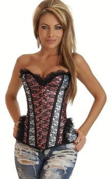 Sexy Red Burlesque Floral Lace Overbust Corset